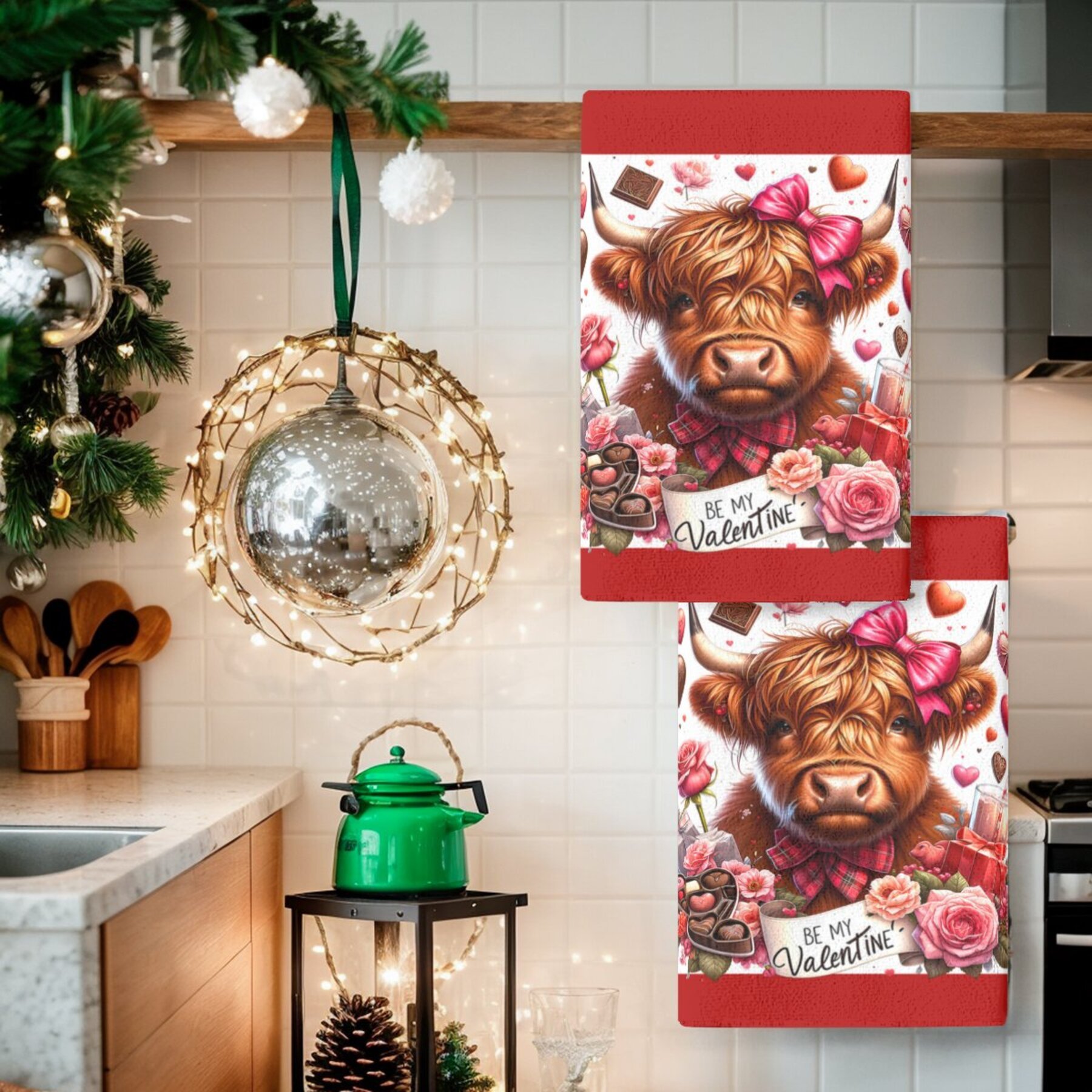 

2pcs Valentine's Day Kitchen Towels - & Heart , Polyester Dish Cloths For Decor