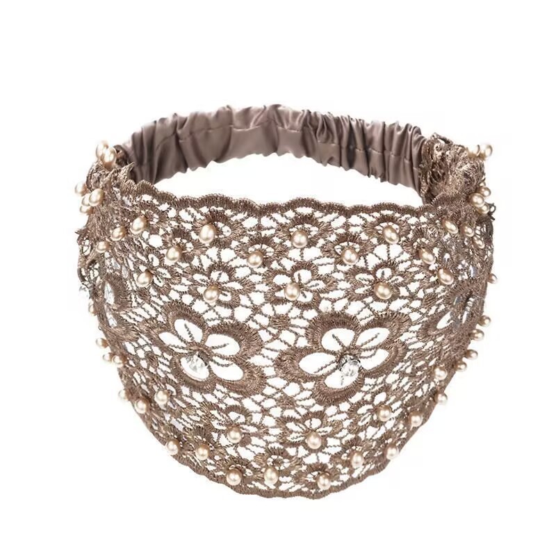 E-shop Pflaumenblüten-Stirnband mit durchbrochenem Muster breitem Rand mit Perlen, Haarspange zum Verdecken von weißem Haar