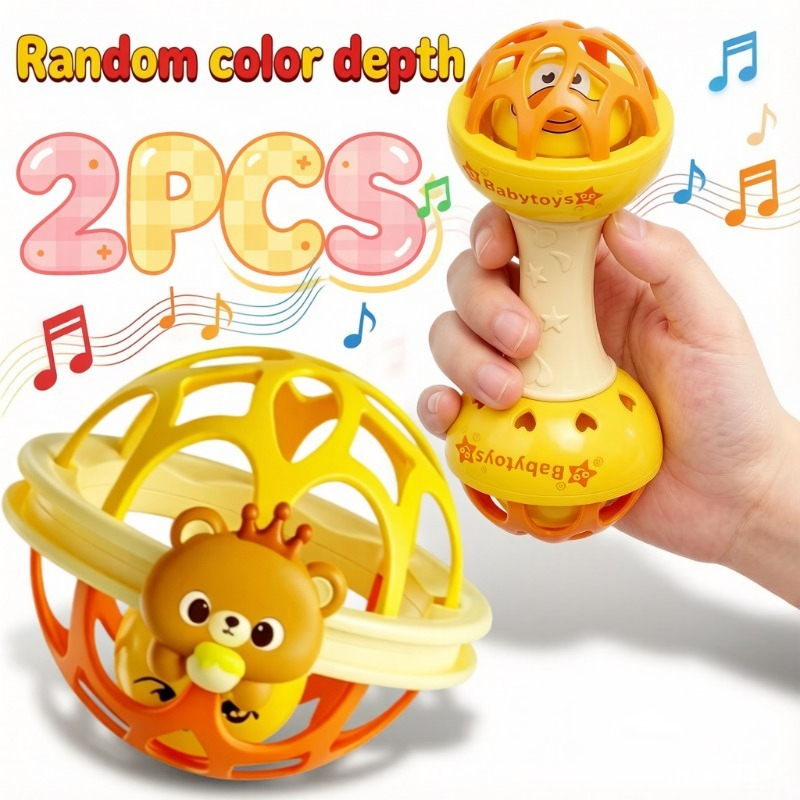 2pcs Cute Baby Handheld Ball and Rattle Grasping Toy