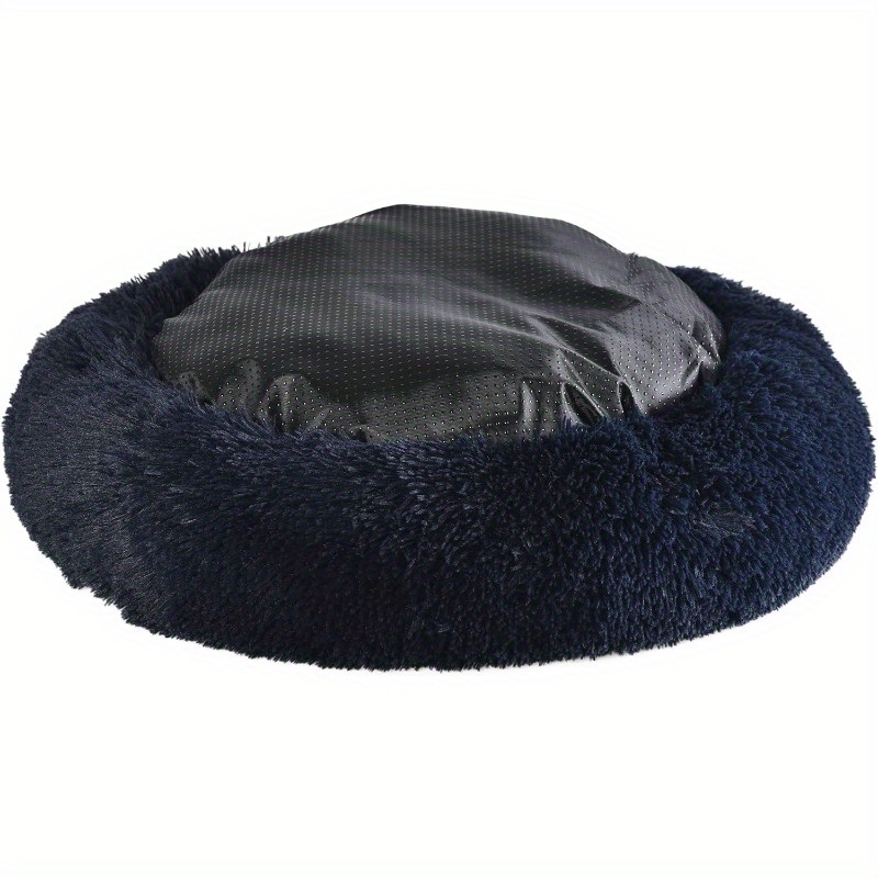 medium navy blue long     fur anti anxiety cuddler donut   bed with non slip bottom plush poly fill support machine washable cover for small to large pets up to 55lbs pet relaxation spot   furniture durable pet bedding Product details 5