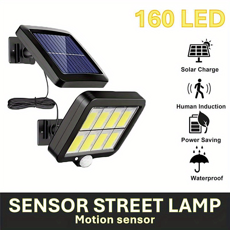 TEMU 1/2pcs (half Unit) Solar-powered Led Wall Light - 160 Leds Outdoor Motion Sensor Lights With Split Solar Panel,, 3 Lighting , Infrared Sensor,