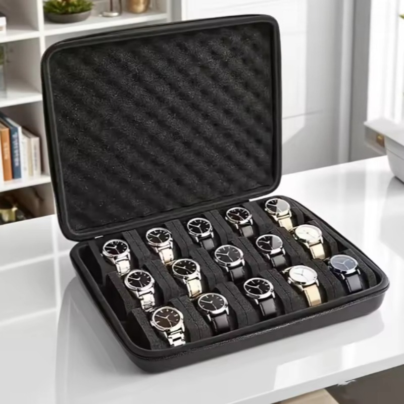 Image of Travel And Organizer - 15-slot Portable Storage Box With Soft Velvet Lining, Large Capacity Display Case For Wristwatches And Smartwatches, Ideal Gift For Men And Women, Jewelry Chests