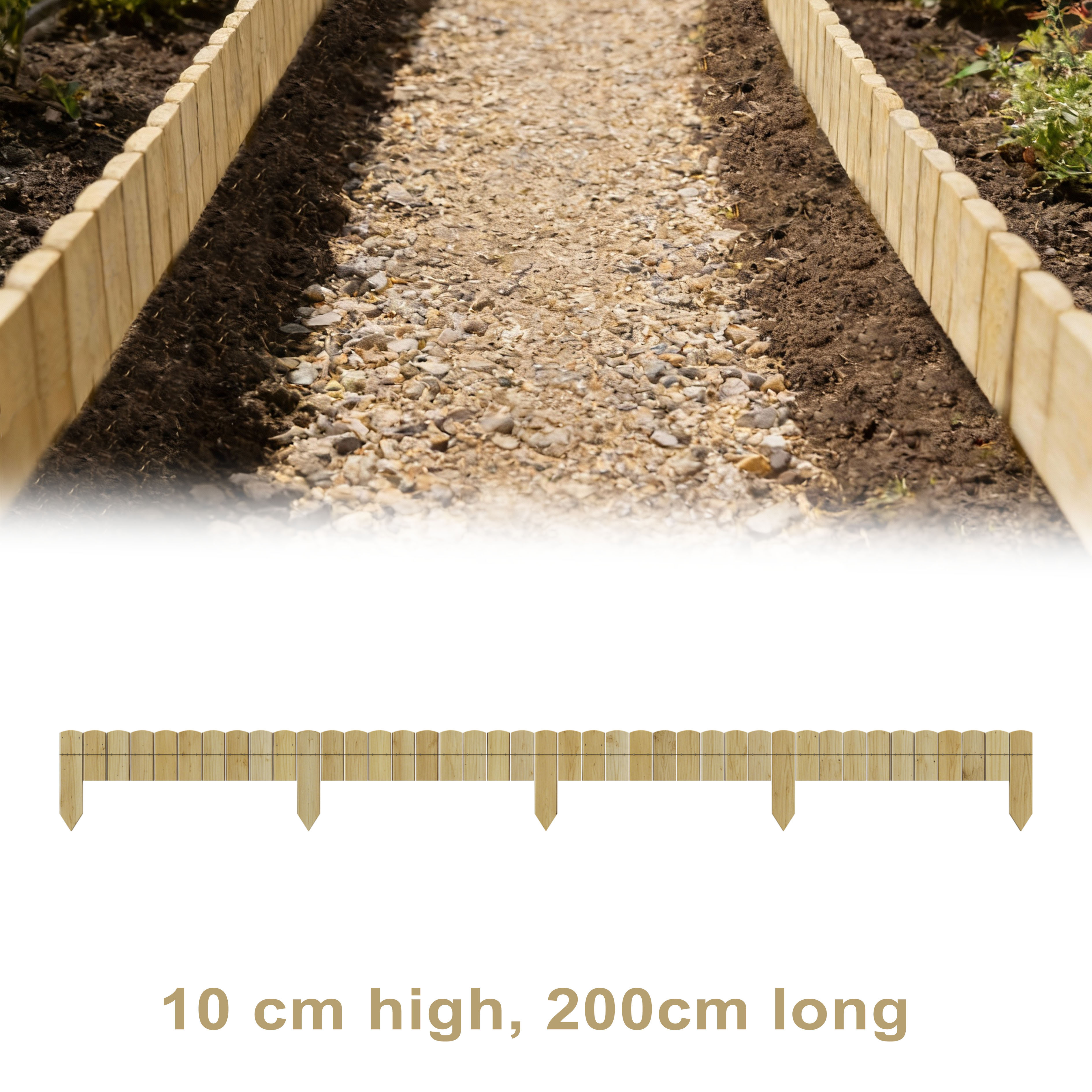Wooden Fence Lawn Edge, Garden Fence, Flower Bed Border, Decorative Fence, Mow Edge, Flexible Lawn Edge, 200 Cm Long, 10//40 Cm High (/)