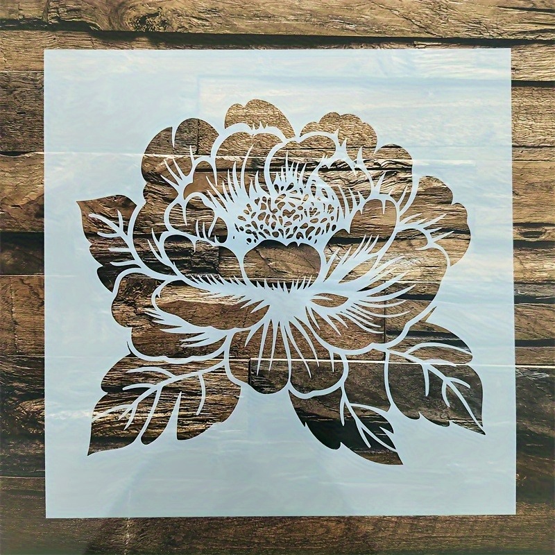 Image of 1pc Large Stencil - Intricate Cutout Floral Template, Reusable And Washable Pet Stencil For Art Wall Decor, Canvas Transfer, Crafts | Rustic Wooden Background