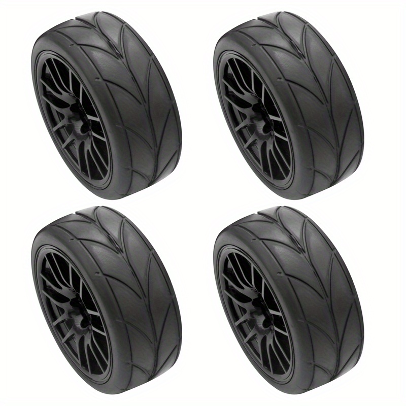 Image of Langerrc Racing Car Tires 4pcs 1/10 Rubber Tire Car Tires Wheel Fit Hsp Hpi 9068-6081 Rc Car Part, Without Battery