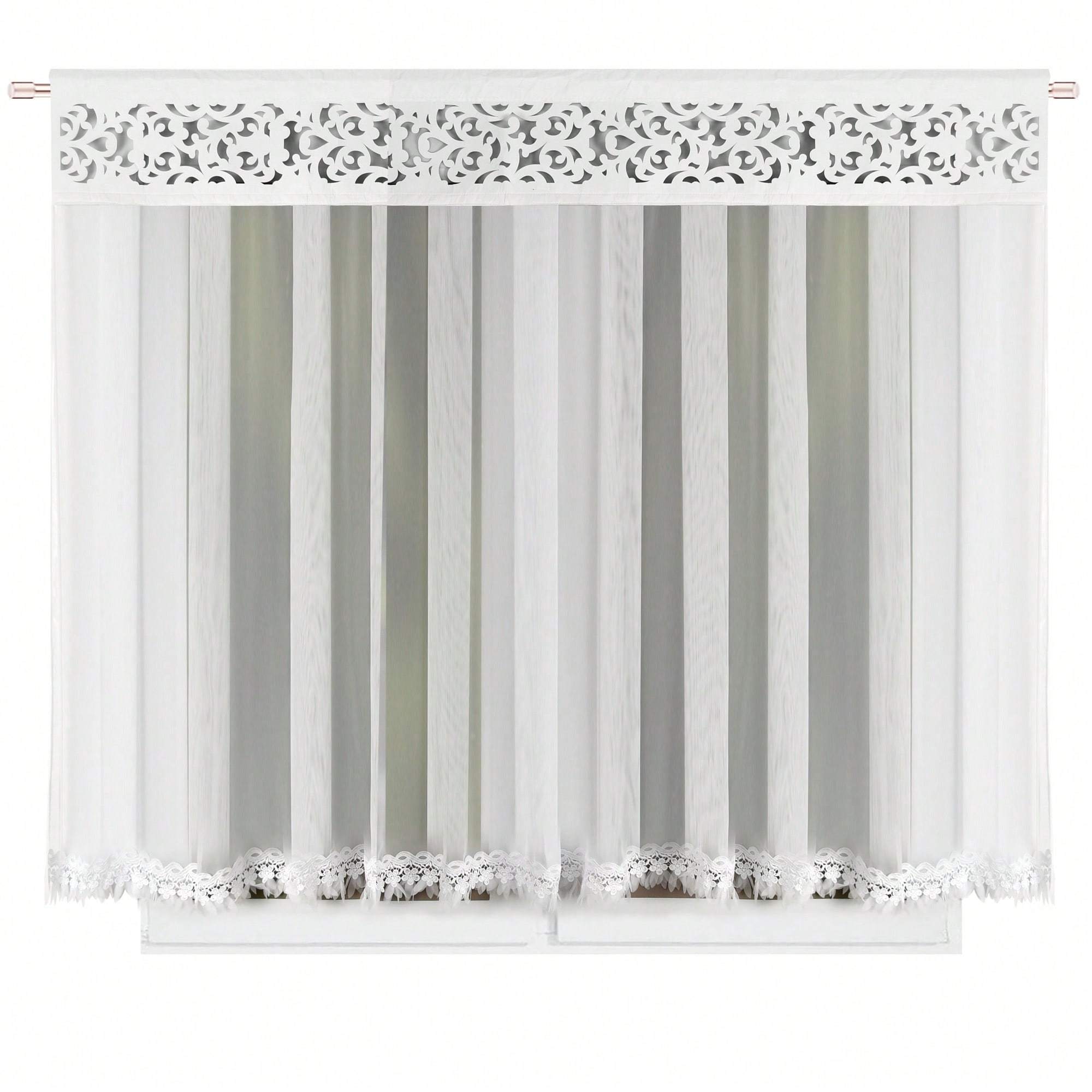 1pc Of Lightweight Soft Light Curtain, Measuring 200cm By 160cm, Made Of Sheer Fabric With Embroidered Lace Trim And A . It Features An Elegant , Perfect For Bedrooms, Living Rooms, And Dining Areas