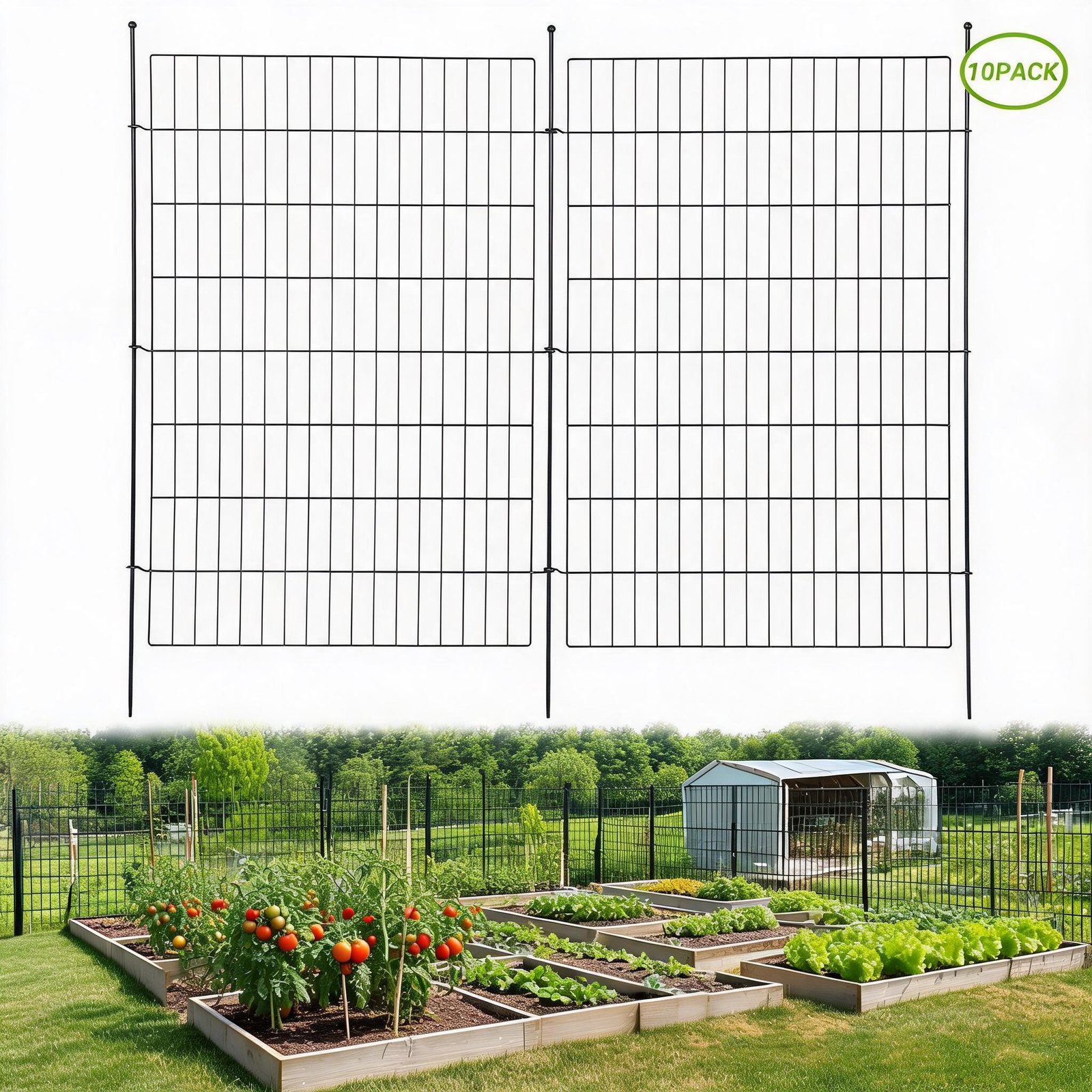 【2d Flat】 Garden Decor For Outside Metal Garden Fence, 10 Panels 29 X 40 In, Rustproof Animal Barrier, Folding Ornamental Fence For Dogs And Rabbits, Outdoor Pet Containment, Yard And Patio