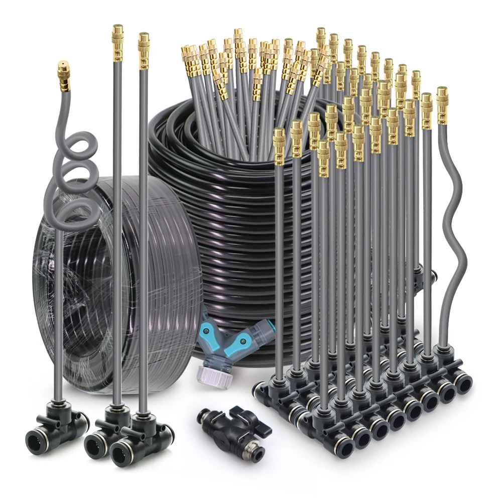 20 Meters 1/4 Inch 4/6mm Misting Cooling System With 360° Flexible Atomization Sprayer For Gardens