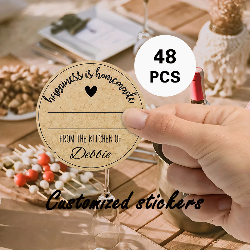 Custom 48/96pcs Kitchen Round Stickers, Personalizable With Name, Etc. - Style “ Homemade” Design. Great For Gift…: retailer-supplied image