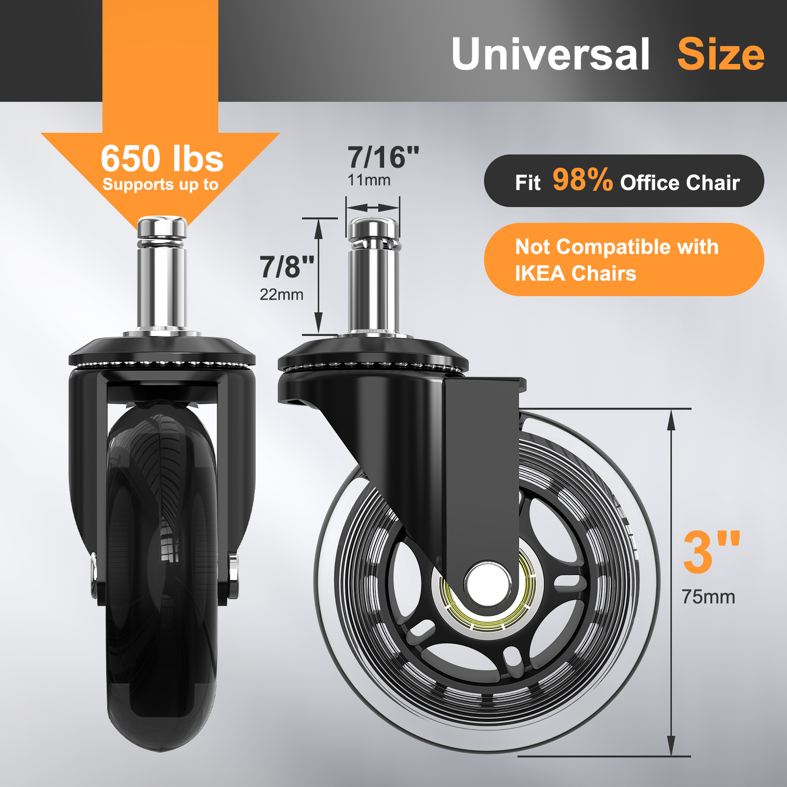 Office Chair Casters 5pcs Set Pu Quiet For
