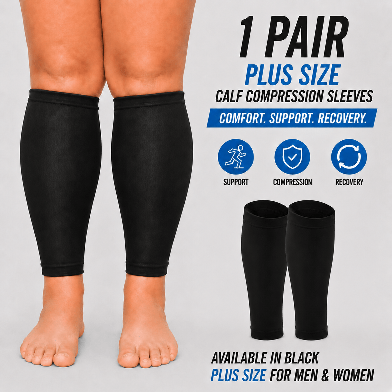 TEMU 1 Pair Unisex Plus Size Compression Calf Sleeves - Wide Fit Leg Support Sleeves Suitable For, Cycling, Training | Breathable Lightweight Calf