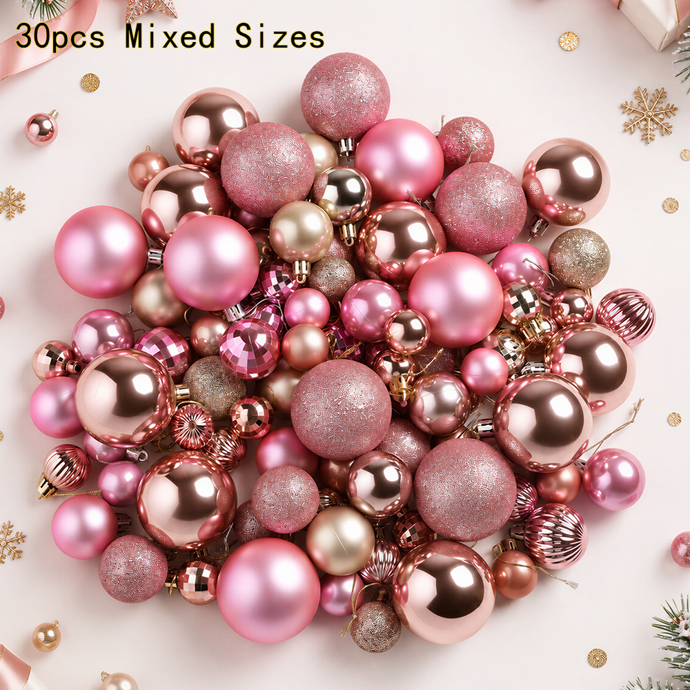 TEMU 30pcs Christmas Ball Ornaments Set, 3/4/6cm Mixed Sizes Assorted Shiny Glitter Matte Ribbed Baubles For Christmas Tree, Wreath, Garland, Decor