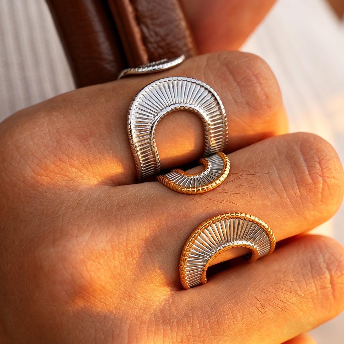 Women's Geometric Hollow Open Ring, Adjustable Charm