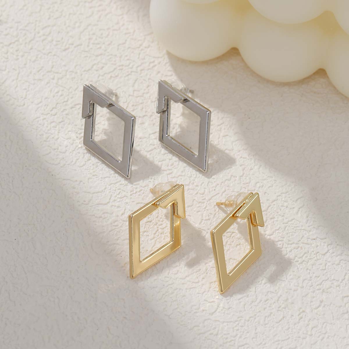 Fashion Double Layer Triangular Rhombus Stud Earrings, Geometric Style
