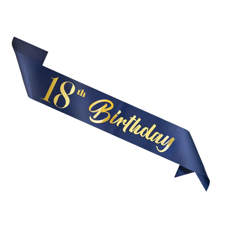 Image of 1pc 18th Birthday, Royal Blue Golden Font Birthday Party Banner, Happy Birthday Sash, Party Photo Booth Prop, Perfect For Halloween & Christmas