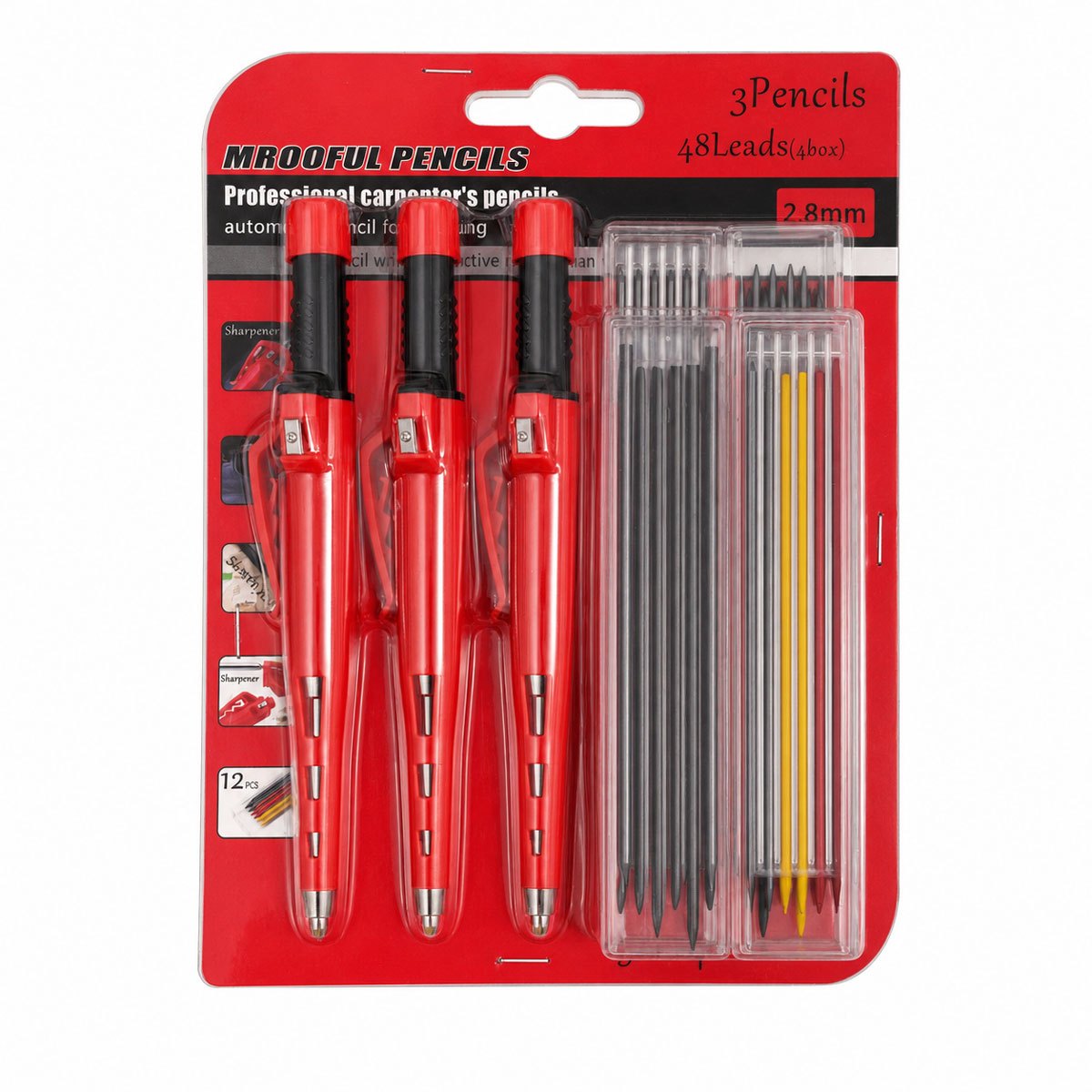 TEMU Ensemble de porte-crayons automatique pour de 2,8 mm ( 3 crayons et 4 recharges de 12 pièces), intégré, stylo de mécanique à trou , marqueur de