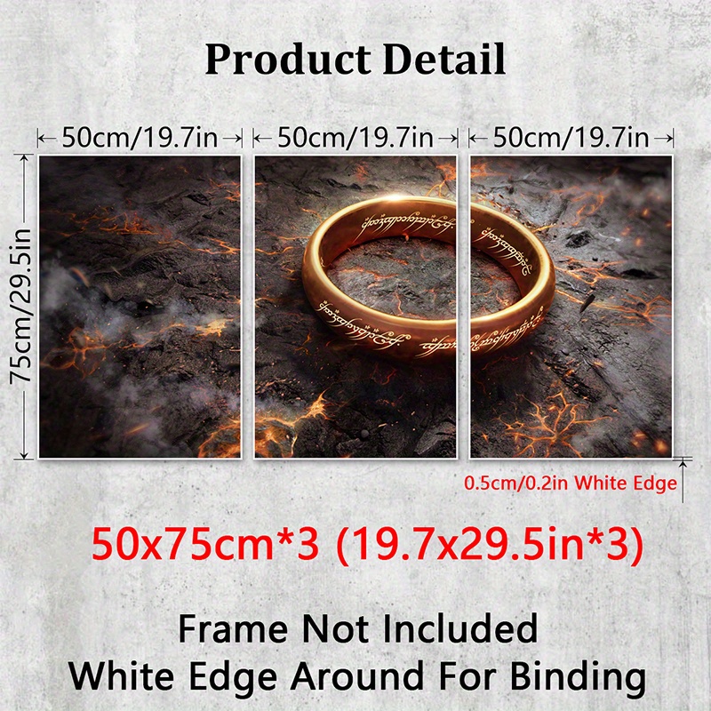 TEMU 3pcs Set Canvas Wall Art, Classic Movies & Rings Theme, Vintage Canvas Prints For Decor, Artwork For Living Room, Bedroom, Cafe, Gym, Ideal Gift