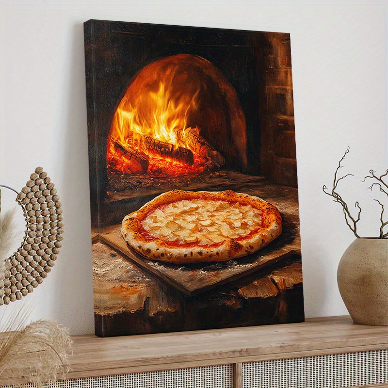 TEMU 2d Flat, 2d Flat, A Decorative Mural In 2d , Featuring A In Front Of A Charcoal Oven - A Genuine Decor, Perfect For Pizzerias And Italian-themed