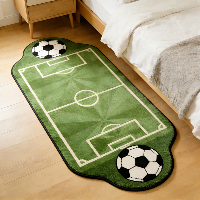 TEMU Imitation Cashmere 800g 9mm Sports Trend Style Soccer Field Shaped Plush Area Rug For Living Room Sofa Area, Sports Style Grass Soccer Shaped
