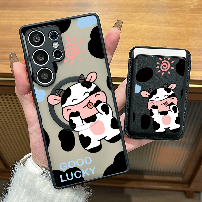 TEMU Phone Case - 2-in-1 Combo:stylish Soft And Cute Cow , Matte Black Magnetic Phone Case   Magnetic Card Holder Wallet For Galaxy S26 S25 S24 S23
