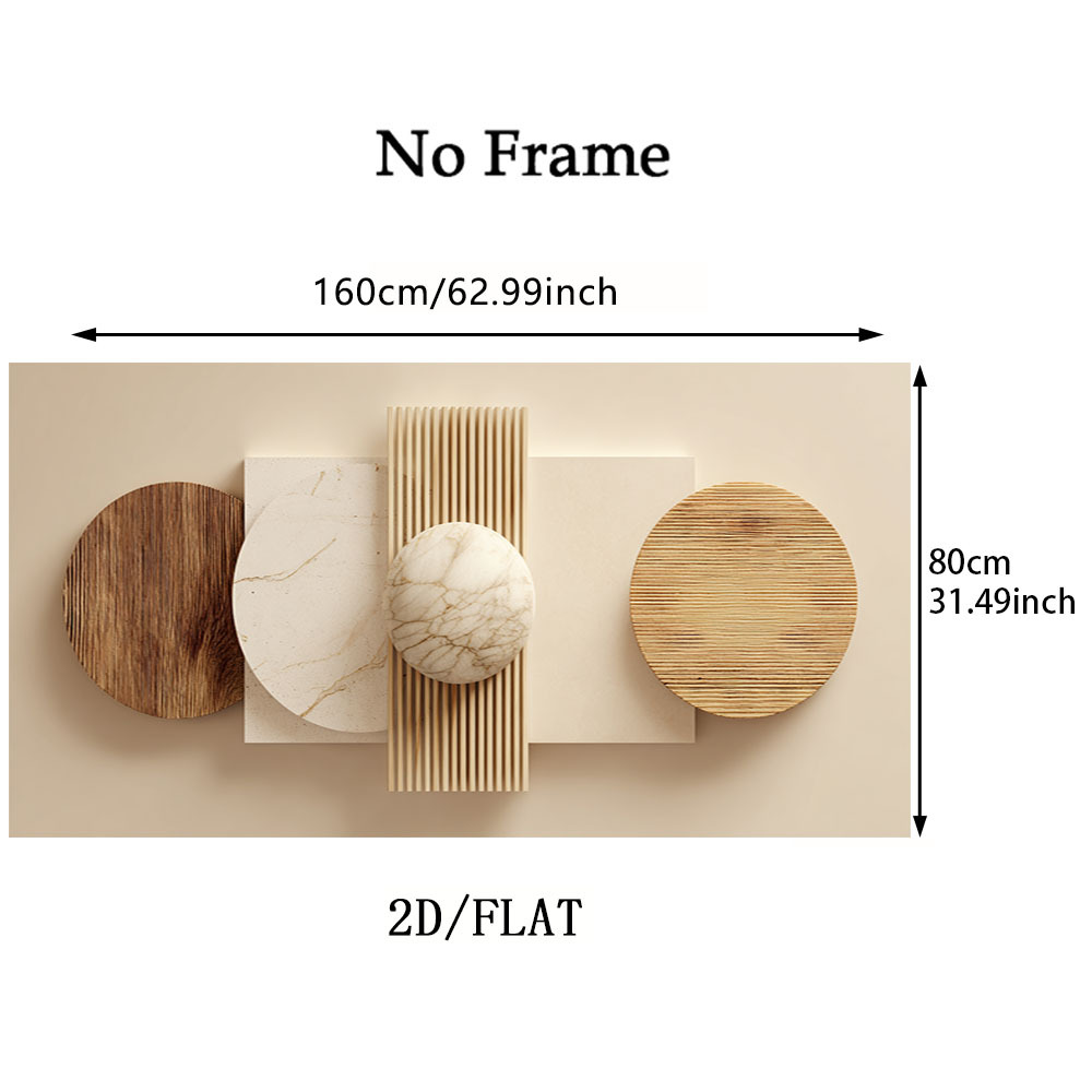 TEMU 2d Flat, 2d Flat, 2d/flat Large Size Frameless Modern Minimalist Beige And Neutral Tones Abstract Marble And Wood Grain Vertical Boards Canvas