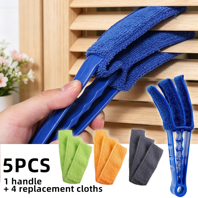 TEMU 5pcs, Including 1 Handle + 4 Washable Cleaning Pads, Random Colors, Equipped With Replaceable Brush Heads For Dust Removal, Suitable For Blinds,