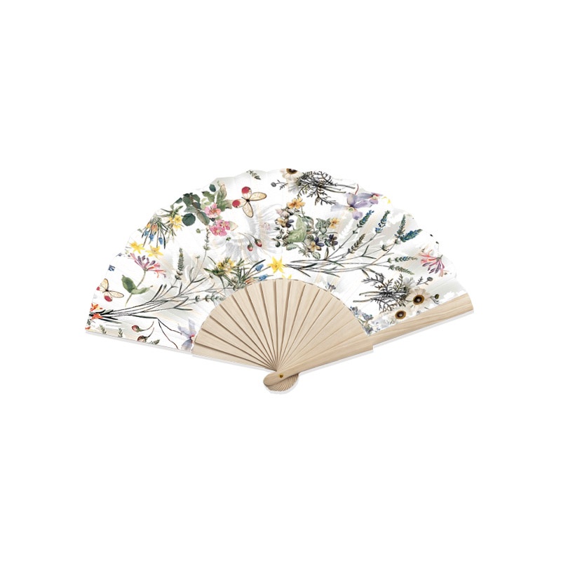 TEMU 1pc Wooden Fan, Handheld Folding Fan, Lightweight And Portable Summer Cool Hand Fan - Pastel Wildflowers And Butterflies, Fresh Natural Pattern,