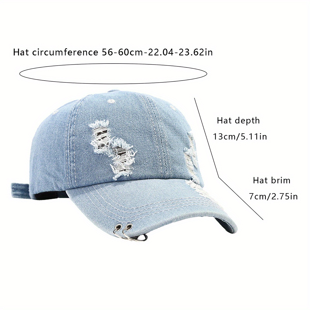 denim distressed baseball cap rings ripped low profile sun  display picture 1