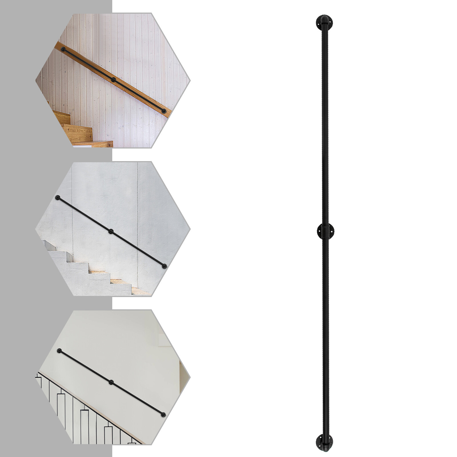 213,36 cm vidaus/ lauko juoda moderni turėklų laiptų turėklų rankena, montuojama ant sienos, 3,15 colio aukščio, be įbrėžimų paviršius, ilgaamžė, gyvenimo pagalbininkė, tinka vaikams, suaugusiems ir žmonėms, kuriems sunku lipti laiptais