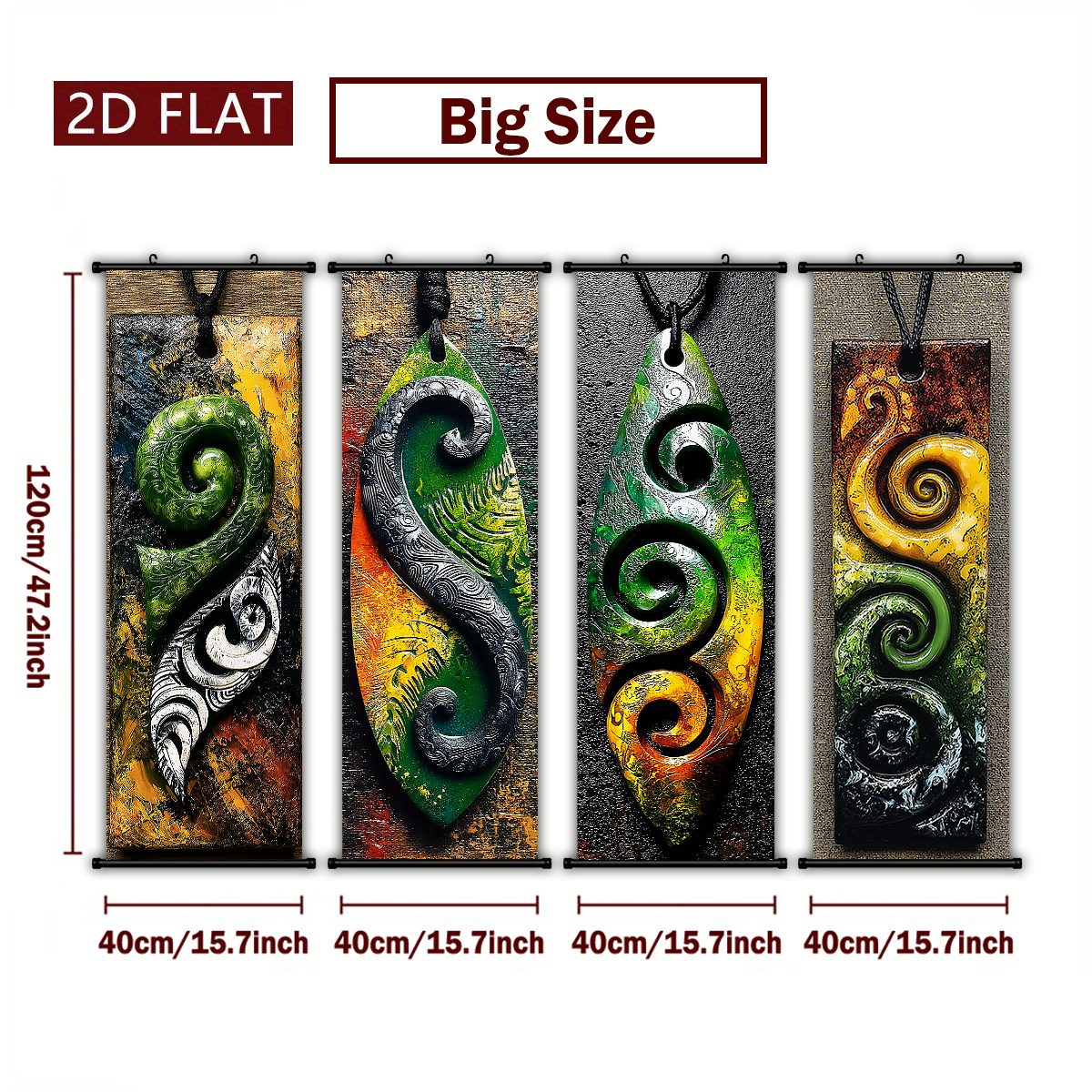 TEMU 2d Flat, 2d/flat-4pcs Plastic Scroll Hanging Paintings Maori Style Spiral Pendants - Definition Printed Wall Art Modern Home Decor For Living