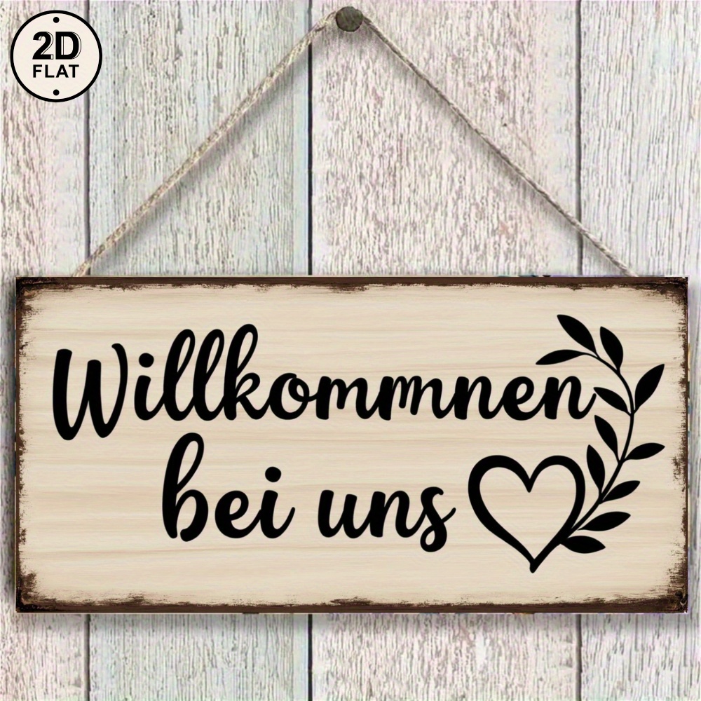 2d Flat - Rustic Wooden Sign White Willkommen Bei Uns Home Decor 2d Flat