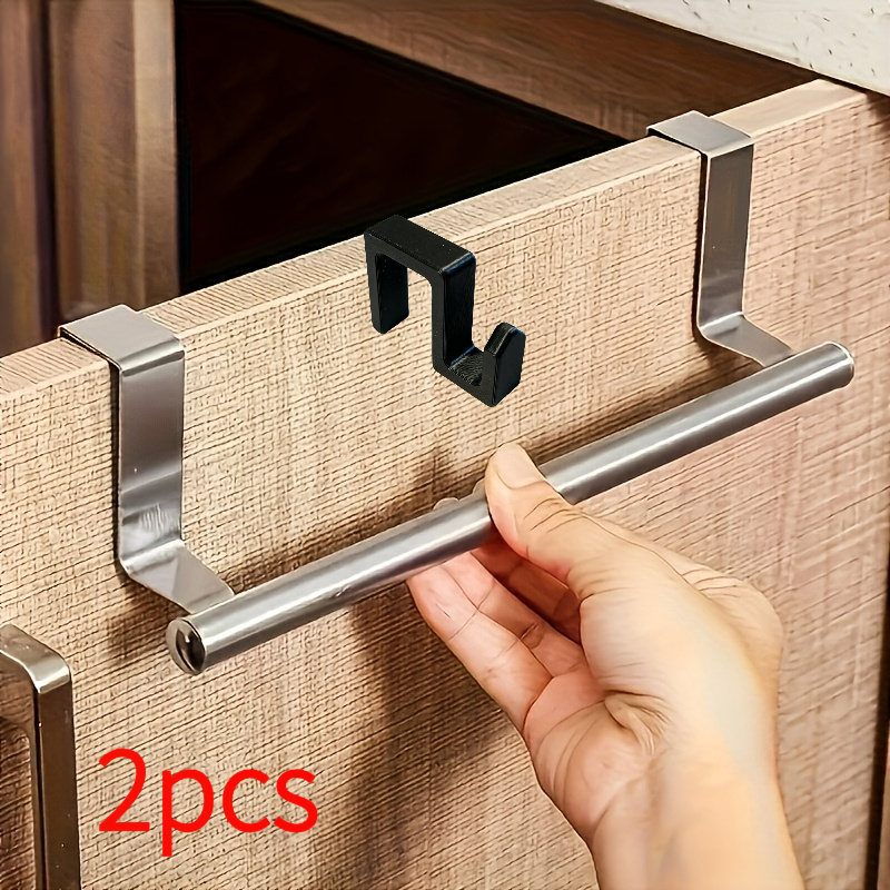 TEMU 2pcs Set: Elegant 403 Stainless Steel Towel Rack + Cabinet Hook, A Stylish And Over-the-door Towel Rack, Storing Towels In Bathrooms And
