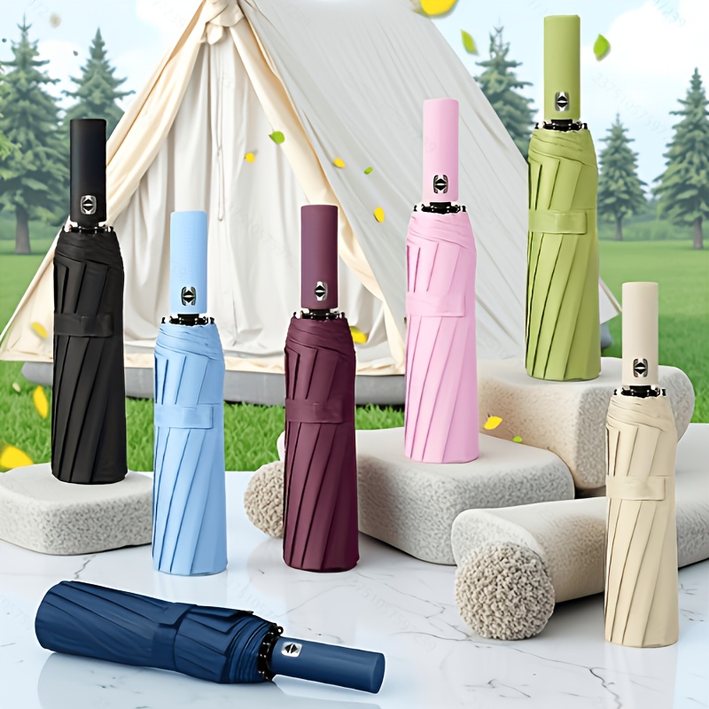 Auto Foldable Umbrella Double Rib Windproof Compact Durable