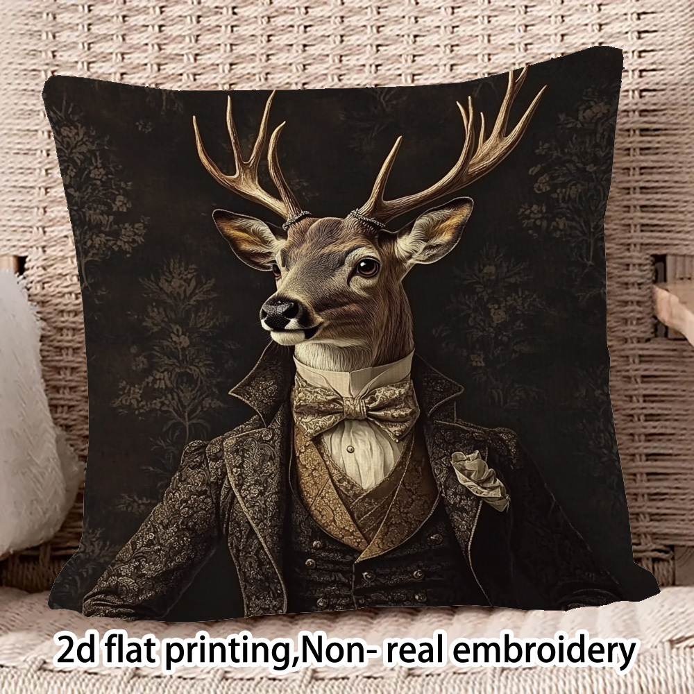 TEMU 1pc Deer Portrait Double-sided Pillowcase- 2d Flat Print Decorative With Zipper, Machine Washable, Suitable For Sofa Living Room Bedroom( Not