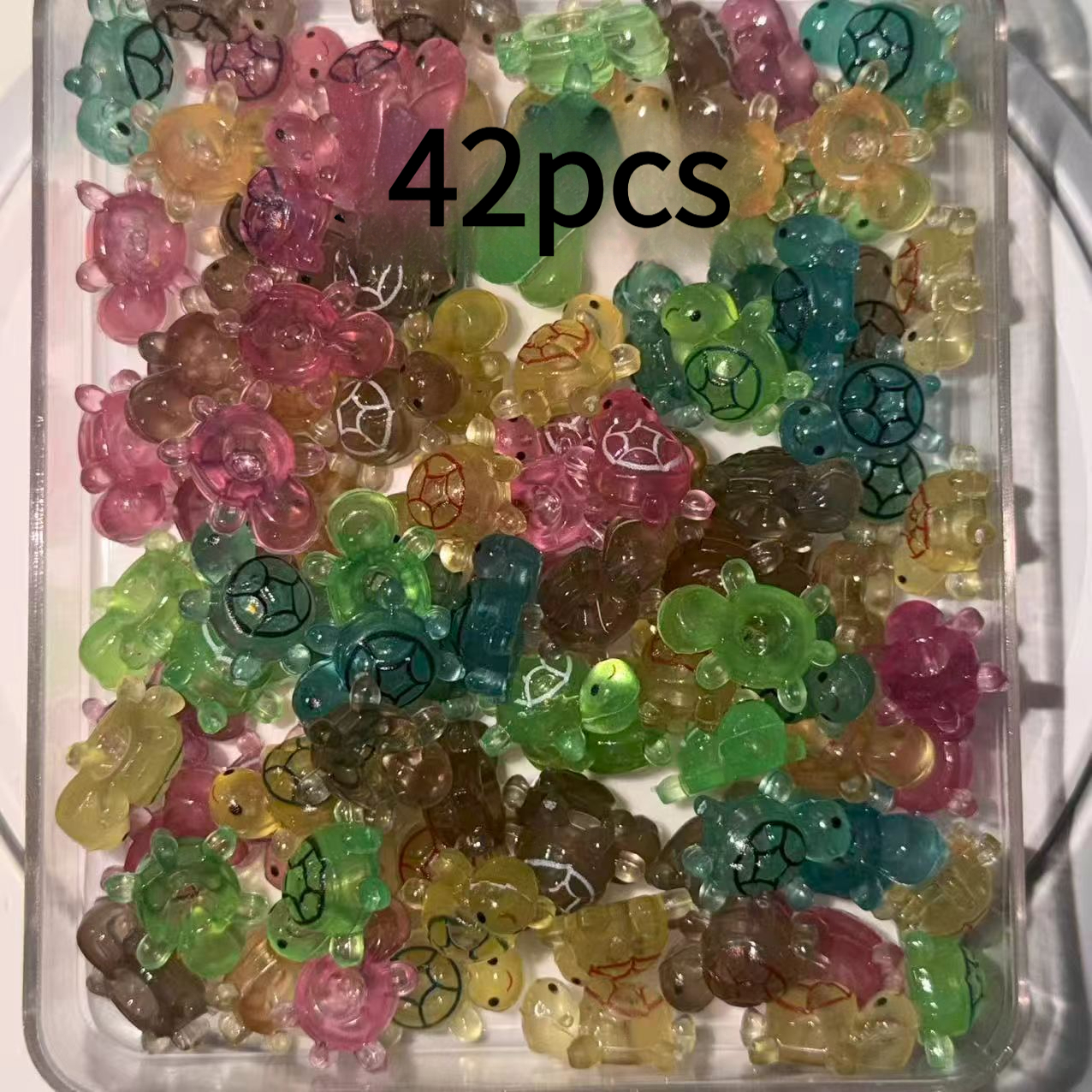TEMU 42pcs/0.06 1.5cm-2cm/0.59inch-0.787 Inches (random) -dark 3d Turtle Sculptures - Multicolor Translucent Plastic Decorations, Suitable For