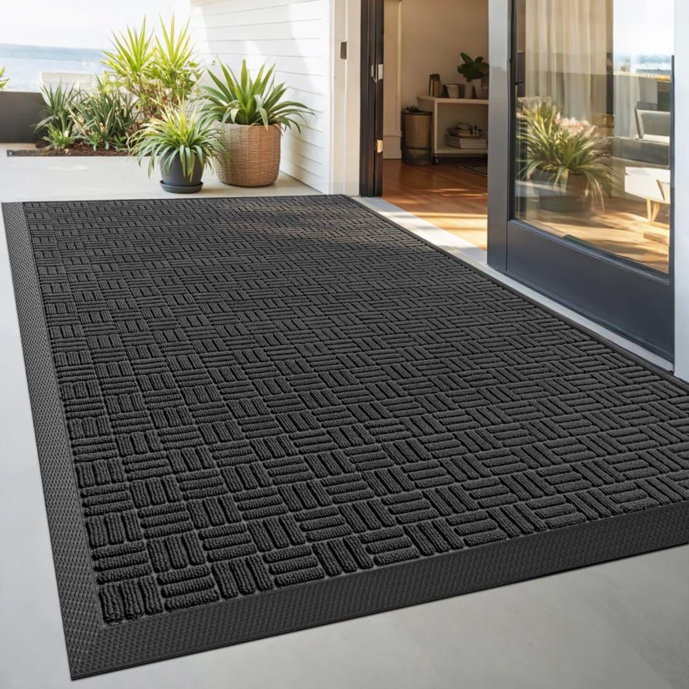 TEMU Extra Large Outdoor Scraper Doormat, Non-slip Heavy Duty Polyester Floor Mat, Weatherproof Drainage Rug For Garage, Patio, Front Door &