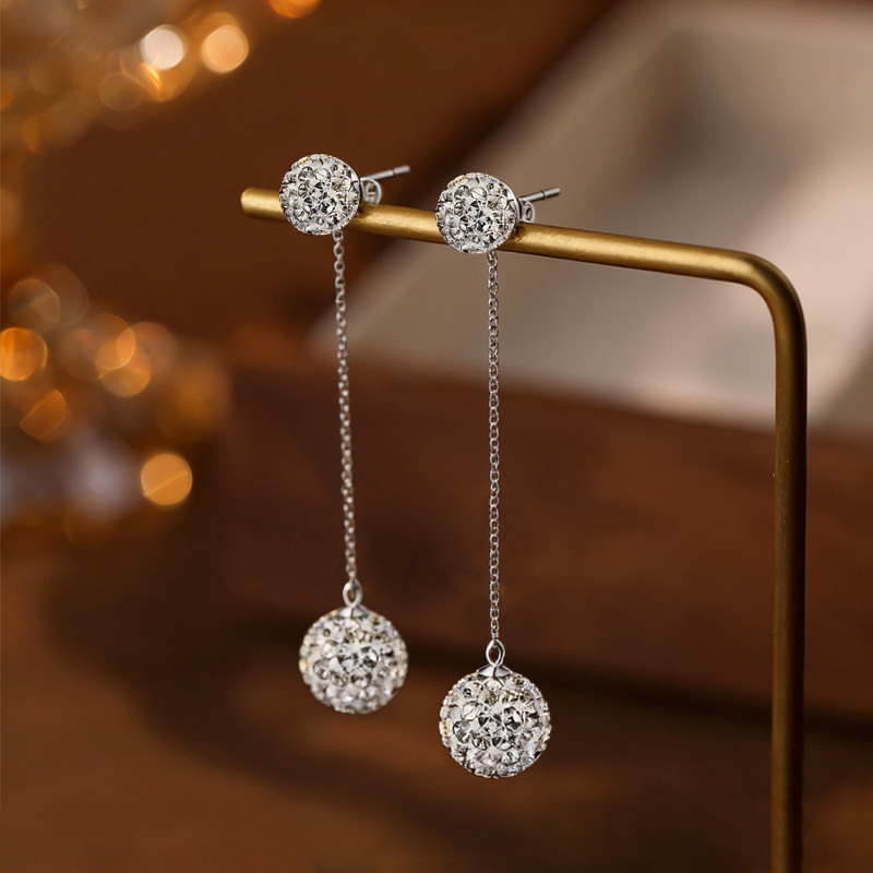 Exquisite Ball Tassel Stud Earrings with Zirconia