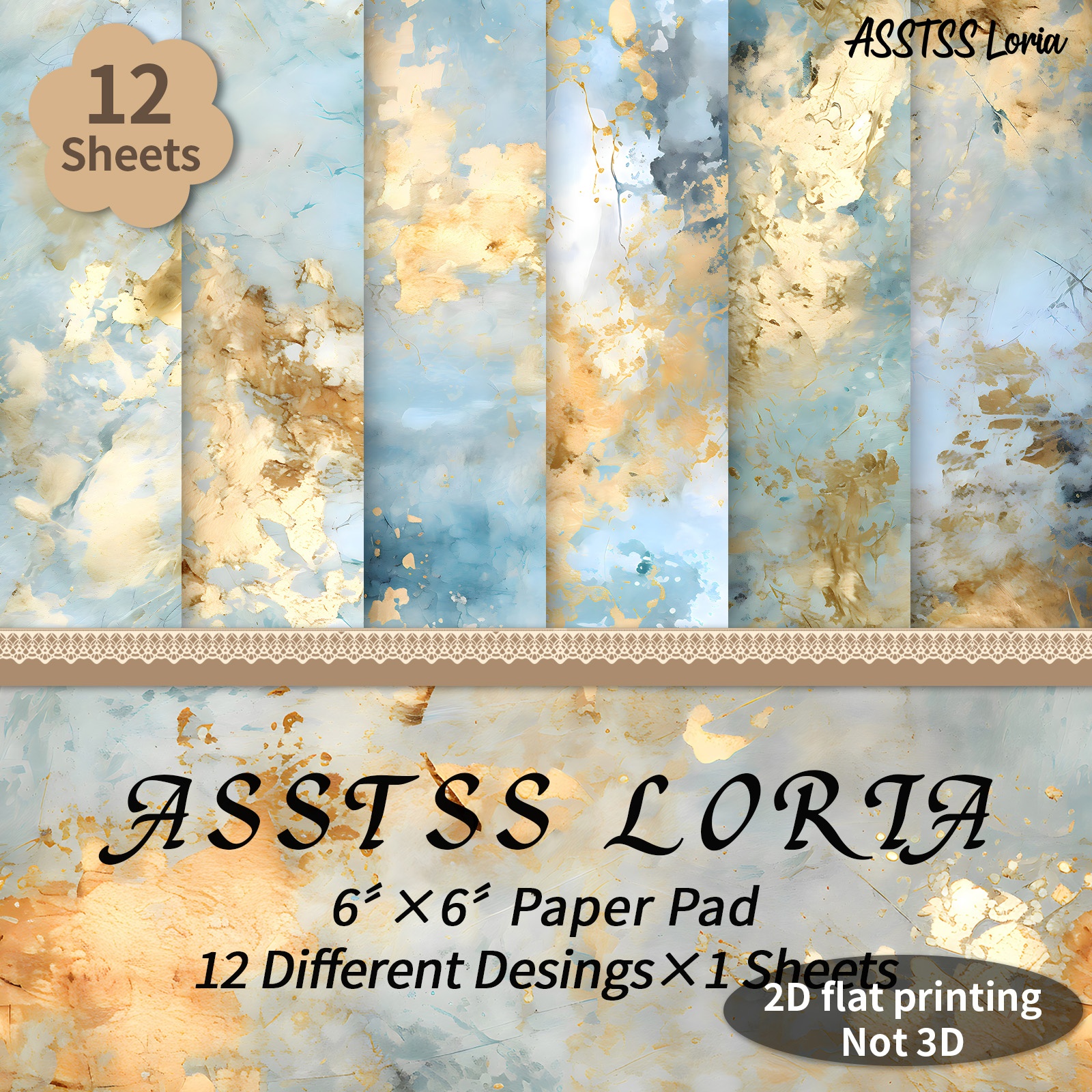 TEMU Bloc de papier scrapbooking ASSTSS de 12 feuilles 6X6 pouces, papier de base et doré grunge/2D, papier cartonné épais pour journaling, art de