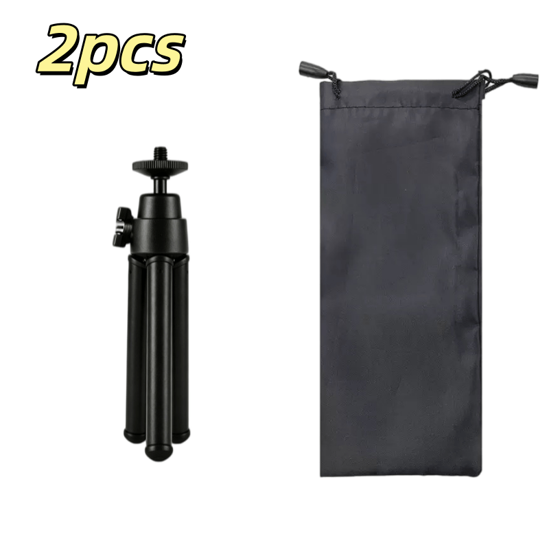 TEMU 2pcs Set: 1 Tripod Stand + 1 Storage Bag. Mini Desktop Tripod With Universal Mount, Portable Adjustable Pan-tilt Head, Lightweight And Stable.