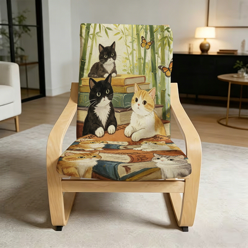 TEMU Coprisedia 1 pz Foresta di Bamb羅 Compatibile con Cuscino Protettivo per Sedia , Copertura Estensibile con Bamb羅 e Libro, Adatta per Coprisedia