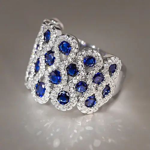 1pc womens fashion wide face ring retro luxury curved design inlaid blue synthetic gemstone ring suitable for women engagement vacation wear