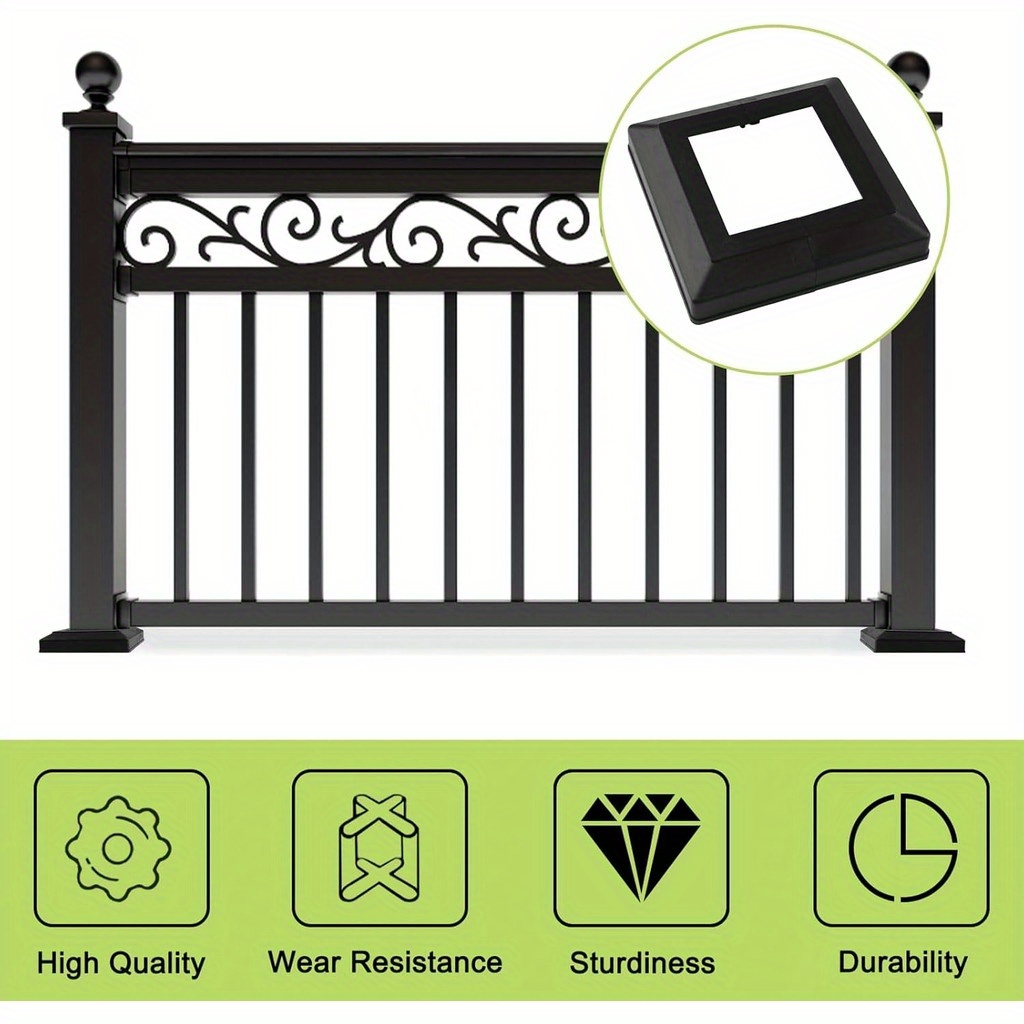 Thyle 8 Pcs 6 x 6 Inches Vinyl Post Sleeve Black Adjustable Post Skirt Base Eusable Column Wrap Trim for 3 to 6.5 Inch Porch Fence Deck Stairs Rails
