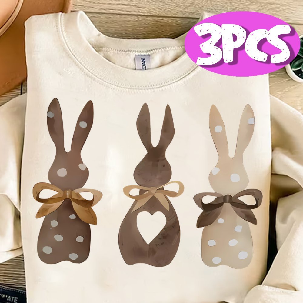 

3pcs Retro Easter Bunny Iron-on Heat Transfer Vinyl Decals, Washable Stickers For T-shirts, Jeans, Masks, Backpacks - Mixed Color Vinyl Material