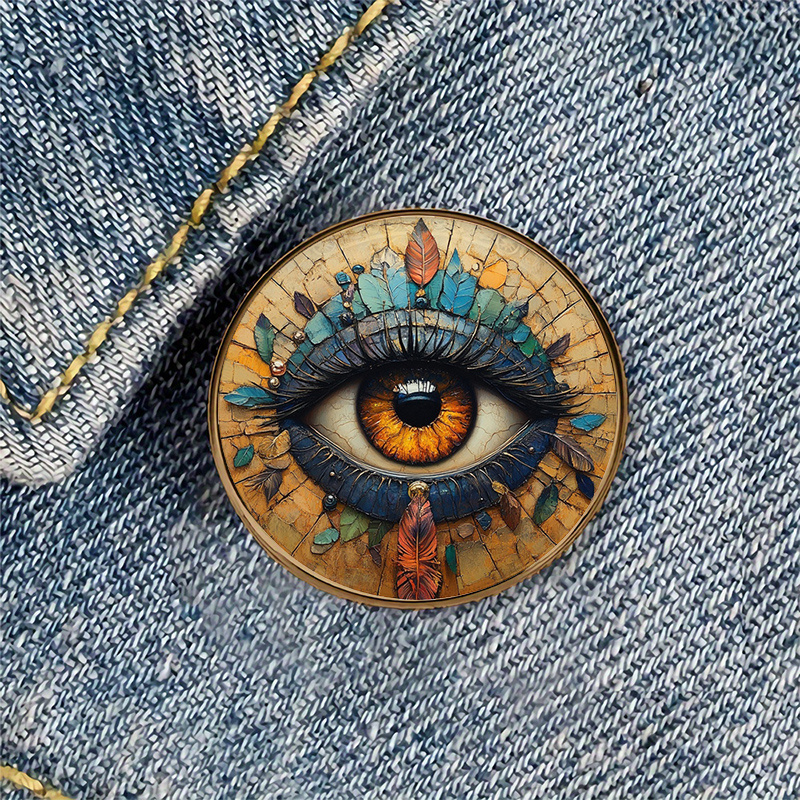 1pc Boho Metal Resin Round Brooch Badge For Backpacks, Hats, Clothes, Shoes, And Boots Decoration - Unique , Durable Fashion Accessorye