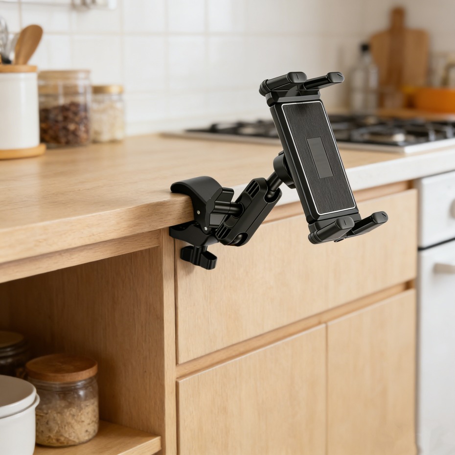 TEMU Universal Multifunctional Tablet & Phone Stand, Heavy Duty Clamp, 360° Rotating Magic Arm, Clamp On Desk & Pipe, Flexible Adjustable, Stable For