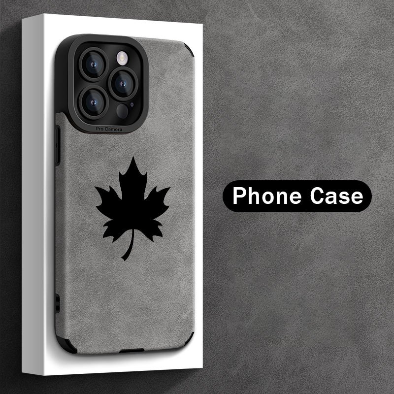 TEMU Un étui de téléphone noir et élégant de feuille d'érable, adapté aux for iphone 16/16 Pro/16 Pro Max/16 Plus/16E/ Plus/15 Pro/15 Pro Max, 14/14