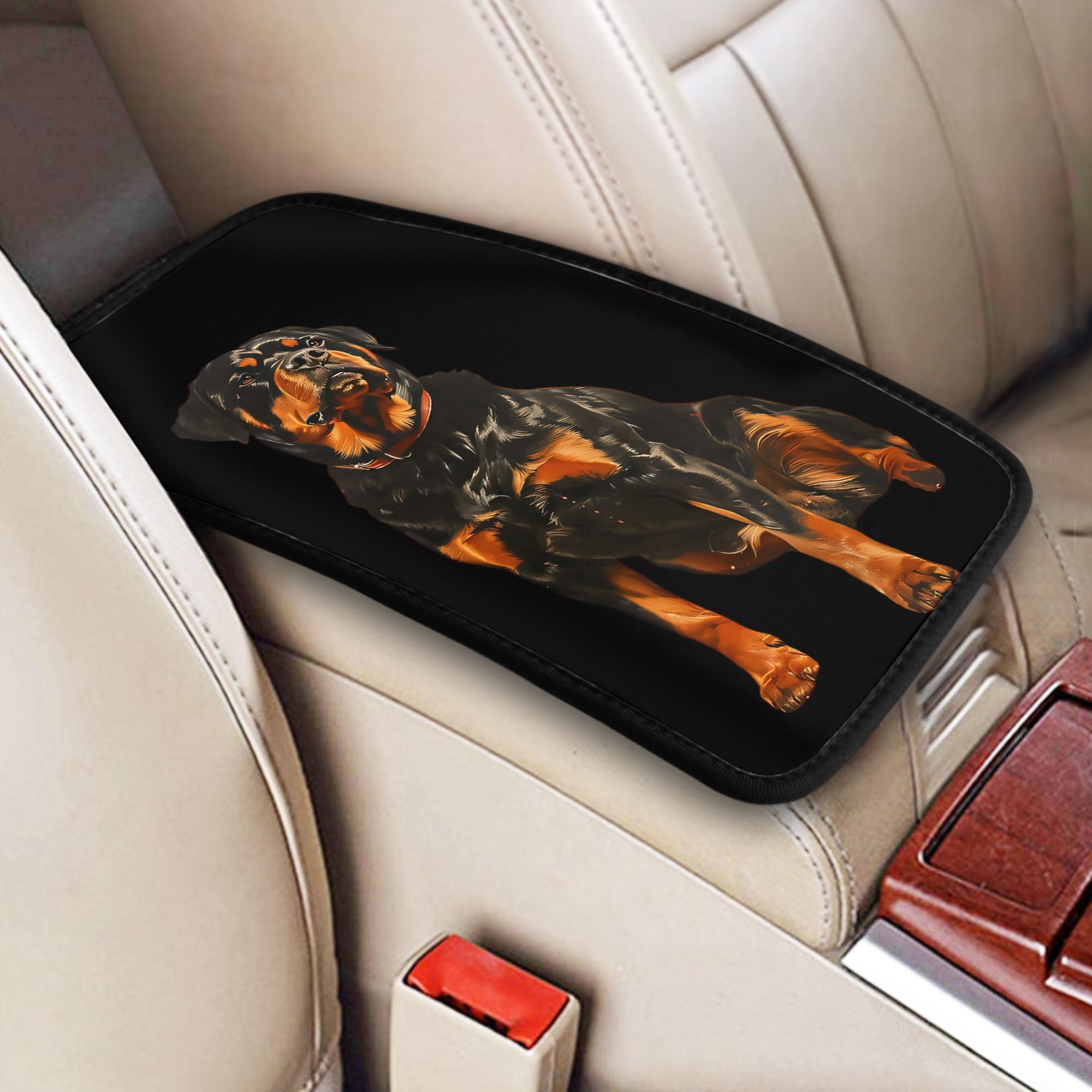 TEMU 1pc, 2d Print Design, Rottweiler Print Car Armrest Cover, Ideal Holiday Gift For Car Enthusiasts, Unisex Car Accessory