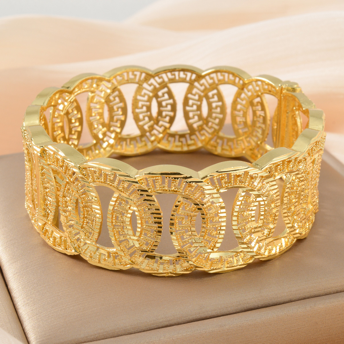 Middle Eastern Geometric Wide Unisex Bangle, Vintage Style