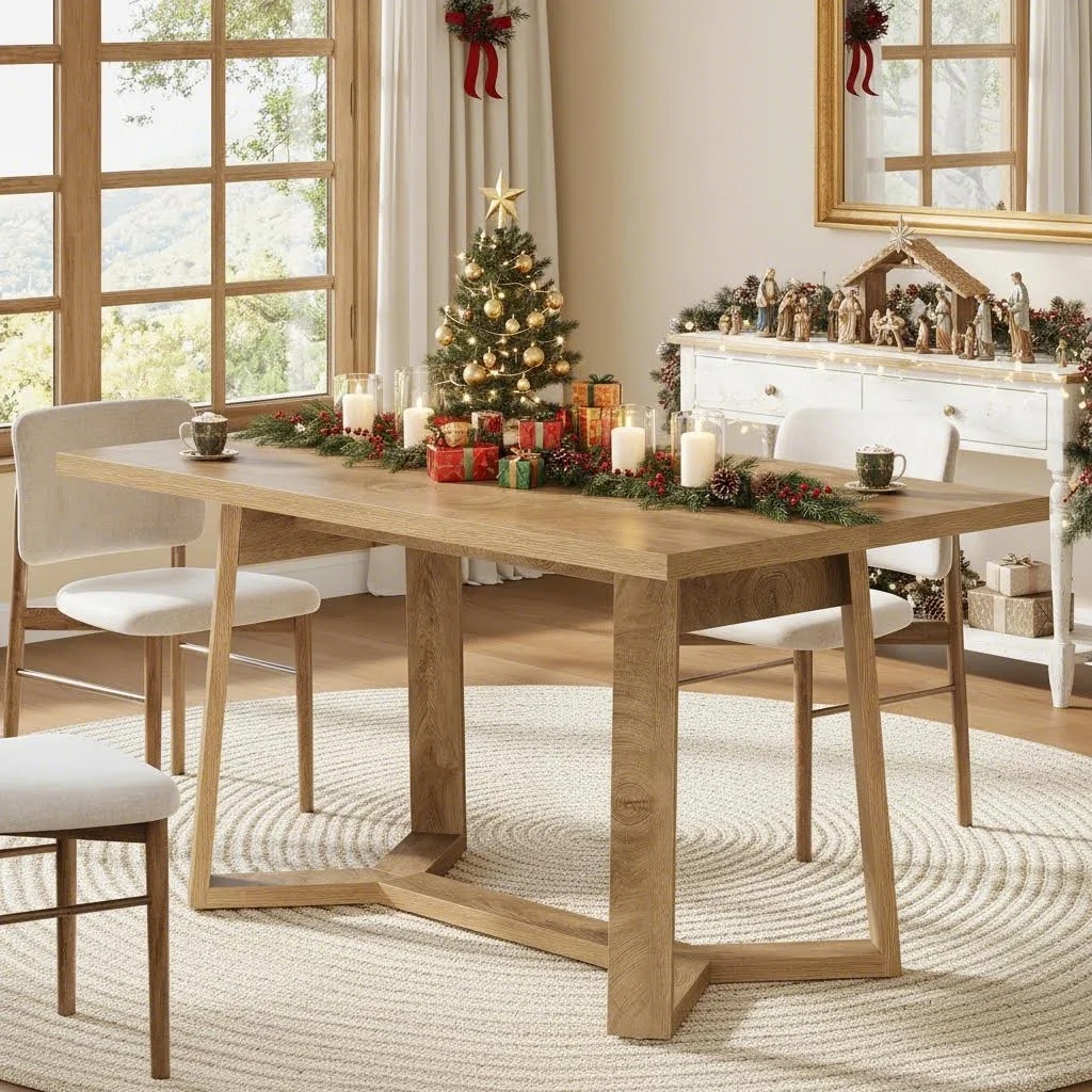 1pc 47-inch Dining Table Suitable For 4 - Spacious Rectangular Wood Table With Tapered Legs, Space-, (table Only)