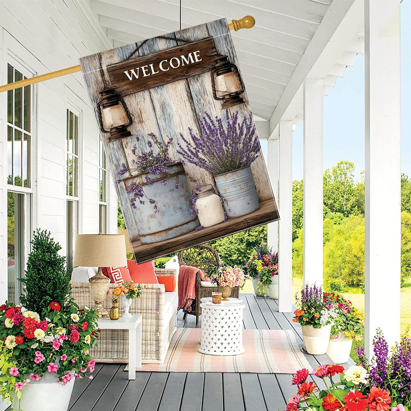 

Welcome To Spring Lavender Bucket Decorative Garden Flag - Double-sided, Polyester, 28 X 40 Inches, Yard And Outdoor Lawn Decoration